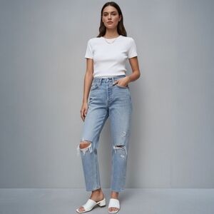 Denim Forum The Bonet High Rise Loose Jeans - 90s Retro Distressed Denim - 26